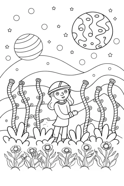 Barbie’s Dreamy Space Garden Coloring Page