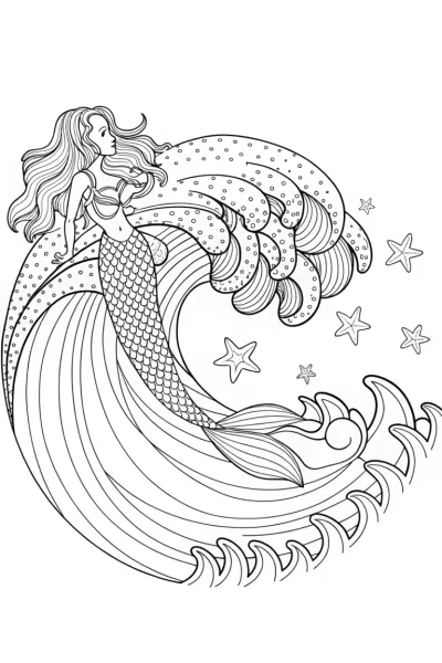 Mermaid riding a starry wave