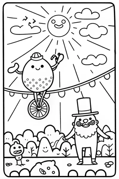 Monster Parade on a Tightrope Coloring Page