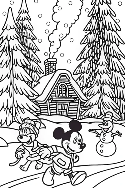 Mickey Mouse Winter Wonderland Coloring Page