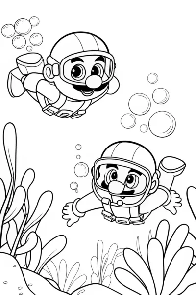 Mario and Luigi underwater racing