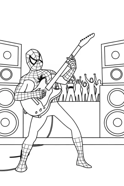 Spider-Man playing guitar at a festival