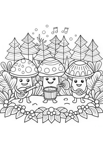 The Musical Mushroom Ensemble Coloring Page