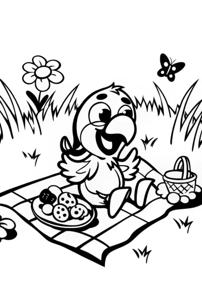 The Playful Parrot’s Picnic Coloring Page