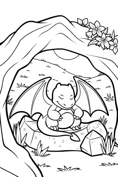 Charizard’s Cozy Cave Retreat Coloring Page