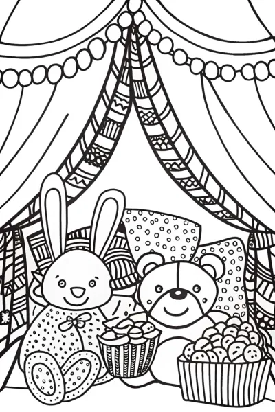 Snuggly Sleepover Friends Coloring Page