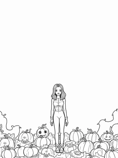 Wednesday Addams in a pumpkin patch