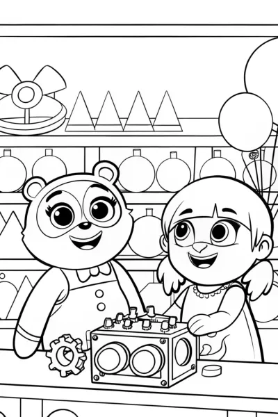 Bluey and Bingo’s Whimsical Toy Factory Coloring Page