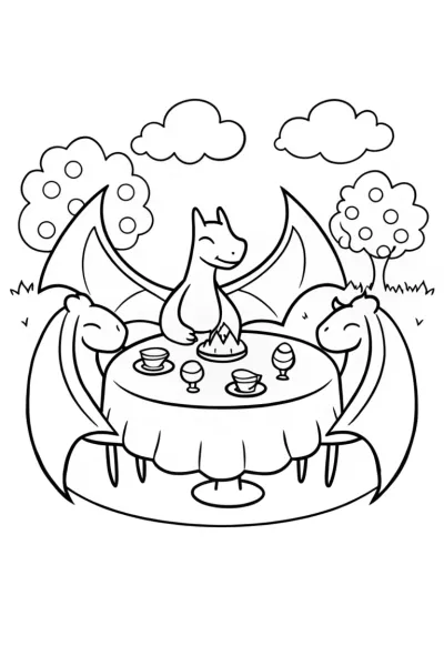 Charizard’s Magical Tea Party Coloring Page