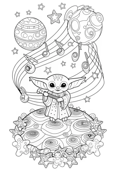 Baby Yoda’s Galactic Music Festival Coloring Page