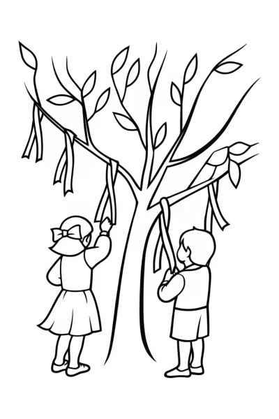 Children hanging wishes on a tree