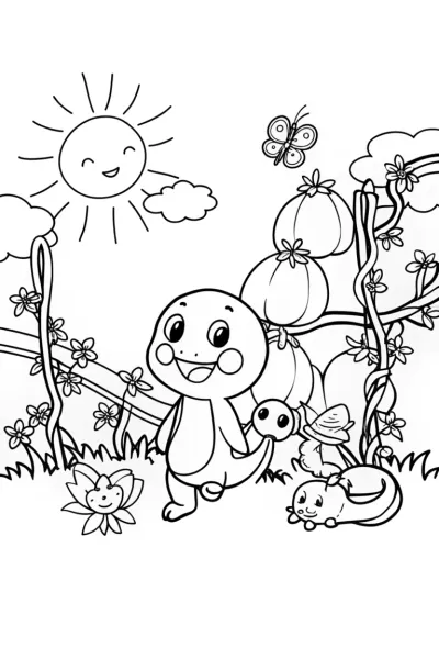 Charmander’s Magical Garden Adventure Coloring Page