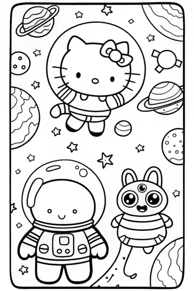 Hello Kitty’s Starry Sky Adventure Coloring Page