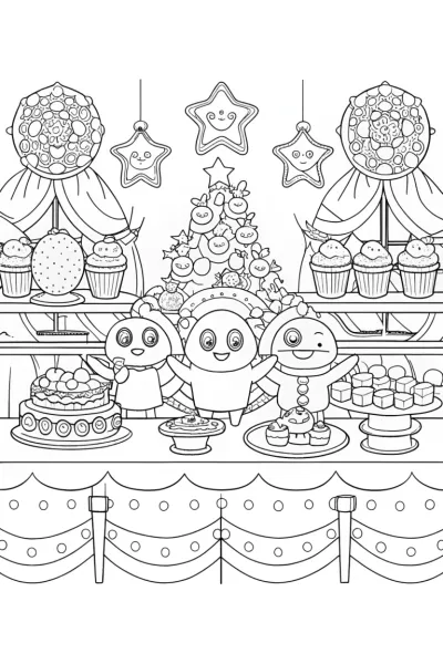 Kirby’s Whimsical Bakery Adventure Coloring Page