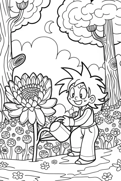Goku’s Garden of Wonders Coloring Page
