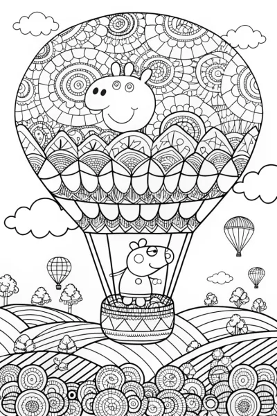 Peppa Pig’s Magical Balloon Adventure Coloring Page