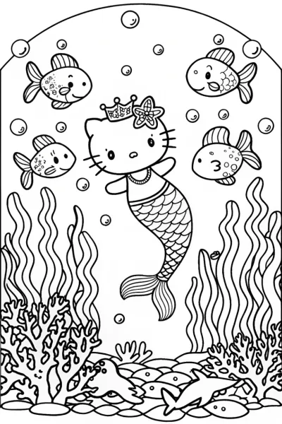 Hello Kitty’s Magical Underwater Adventure Coloring Page