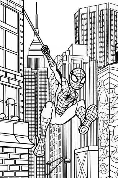 Miles Morales Swinging Through the Cityscape