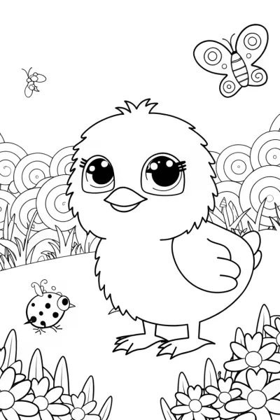Chick’s Adventure in the Garden Labyrinth Coloring Page