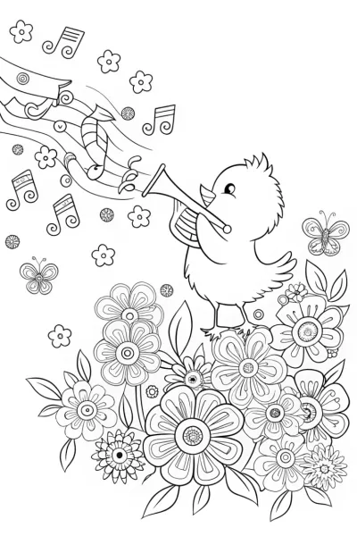 Chick’s Magical Music Garden Coloring Page