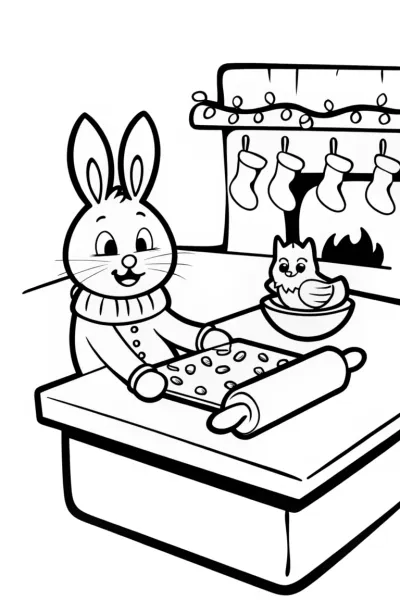 Holiday Helpers in the Snowy Kitchen Coloring Page