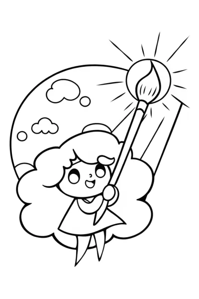 Whimsical Sky Painter Coloring Page