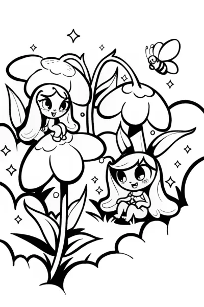 Bratz Dolls in a Dreamy Garden Coloring Page