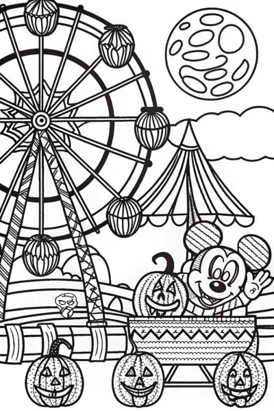Mickey Mouse and Friends Haunted Carnival Coloring Page