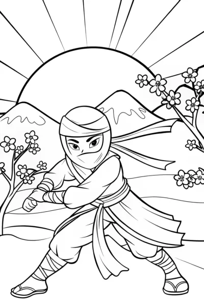 Ninja Training at Dawn Coloring Page