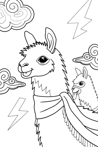 Lightning Llamas in a Flashy Adventure Coloring Page