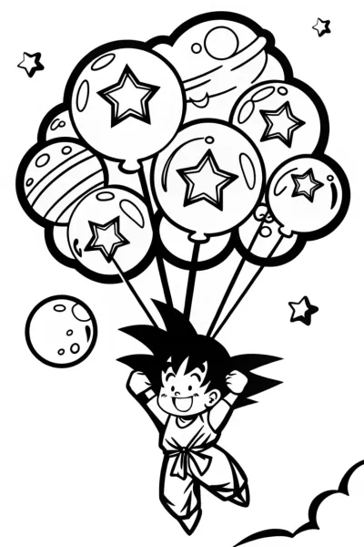 Goku’s Galactic Balloon Adventure Coloring Page