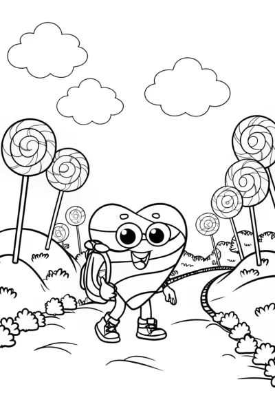 Heart Character Candy Land Coloring Page
