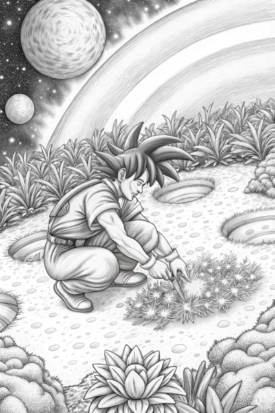 Goku gardening in space