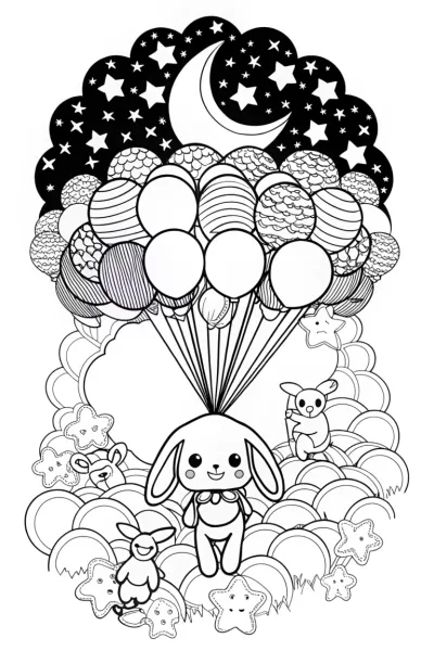 Cinnamoroll’s Starry Balloon Adventure Coloring Page