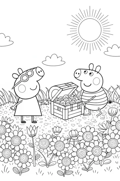 Peppa Pig’s Garden Treasure Hunt Coloring Page