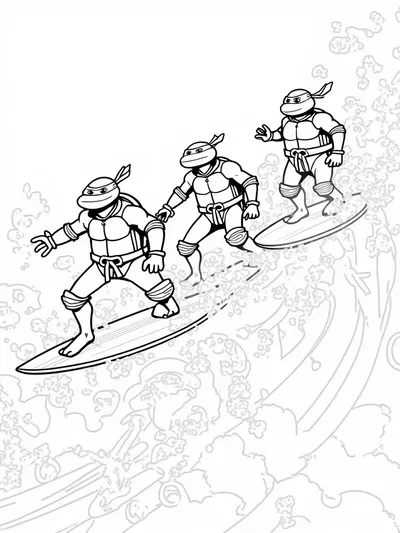 Teenage Mutant Ninja Turtles surfing