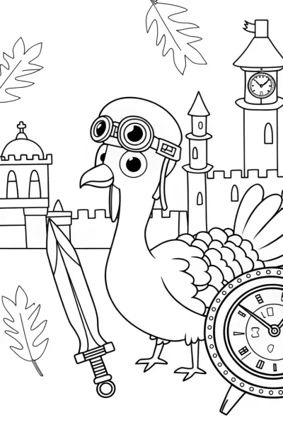 Turkey time traveler coloring page