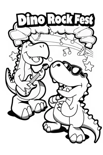 Dino Rock Band Extravaganza Coloring Page