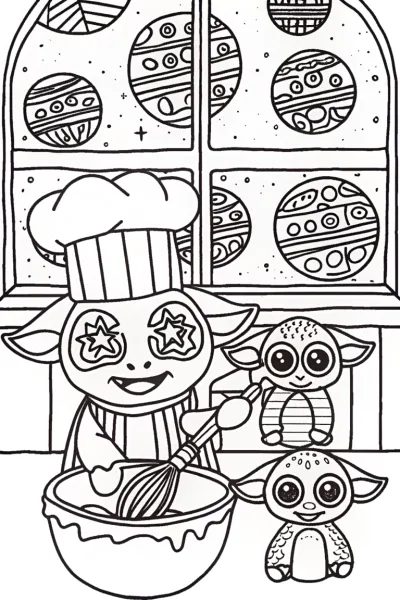 Baby Yoda’s Galactic Bakery Coloring Page