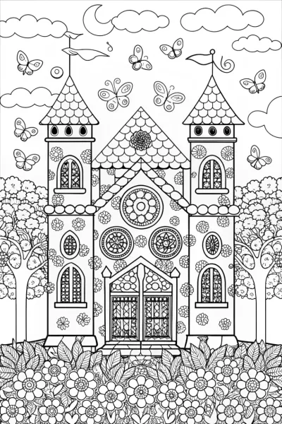 Butterfly Castle Adventure Coloring Page