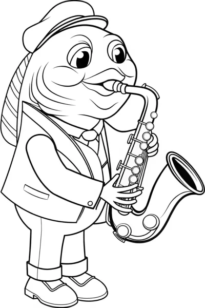 Rainbow fish playing saxophone