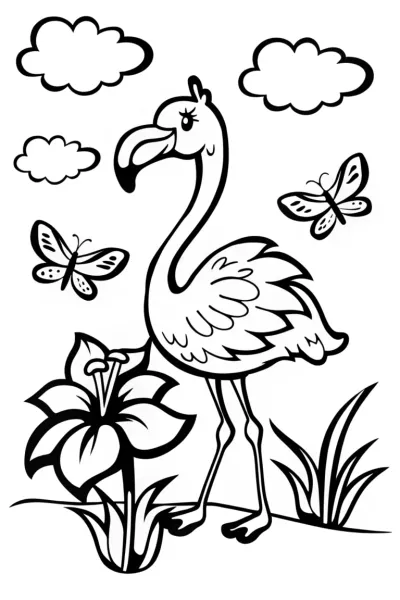 Flamingo Floral Parade Coloring Page