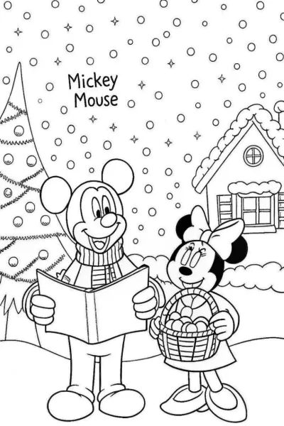 Mickey Mouse Christmas Caroling Coloring Page