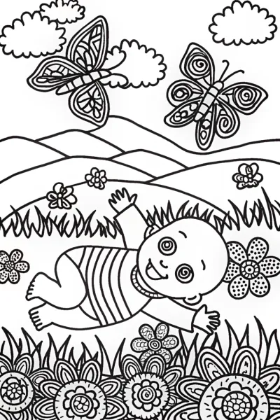 Baby’s Enchanted Butterfly Journey Coloring Page
