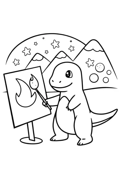 Charmander’s Painting Adventure Coloring Page