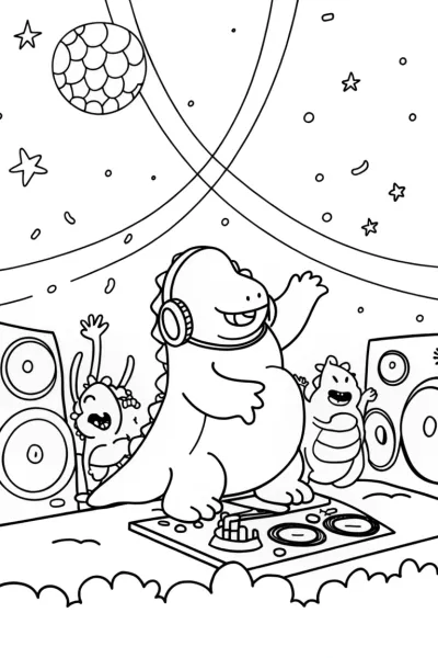Godzilla’s Cosmic Dance Party Coloring Page