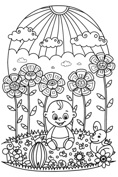 Baby’s First Garden Adventure Coloring Page