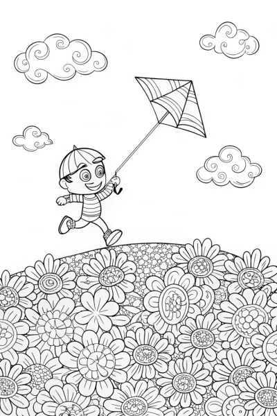 Kite Flying Adventure Coloring Page
