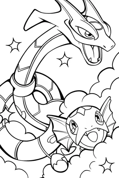 Rayquaza and Zekrom Aerial Dance Coloring Page