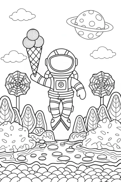 Cosmic ice cream exploration coloring page